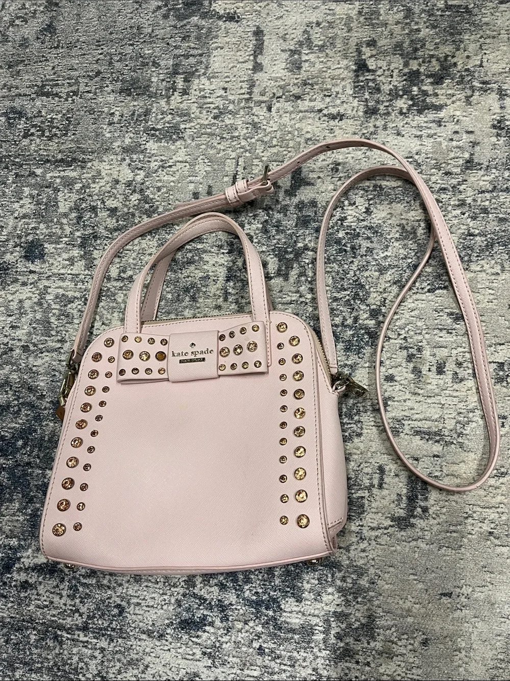 Kate Spade pale pink studded crossbody satchel